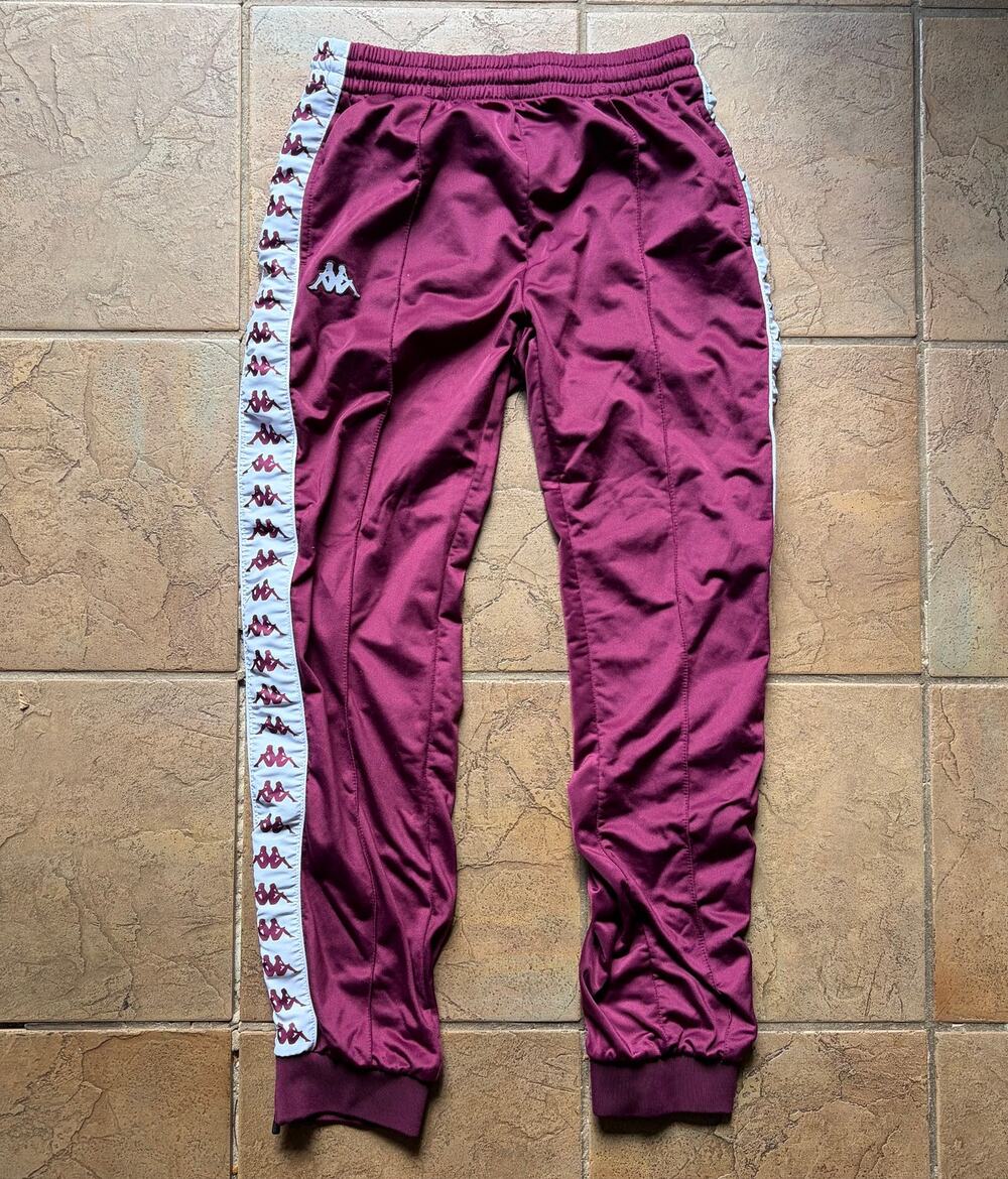 Kappa Banda Track Pants Large Burgundy Maroon White Logo Tape Y2K